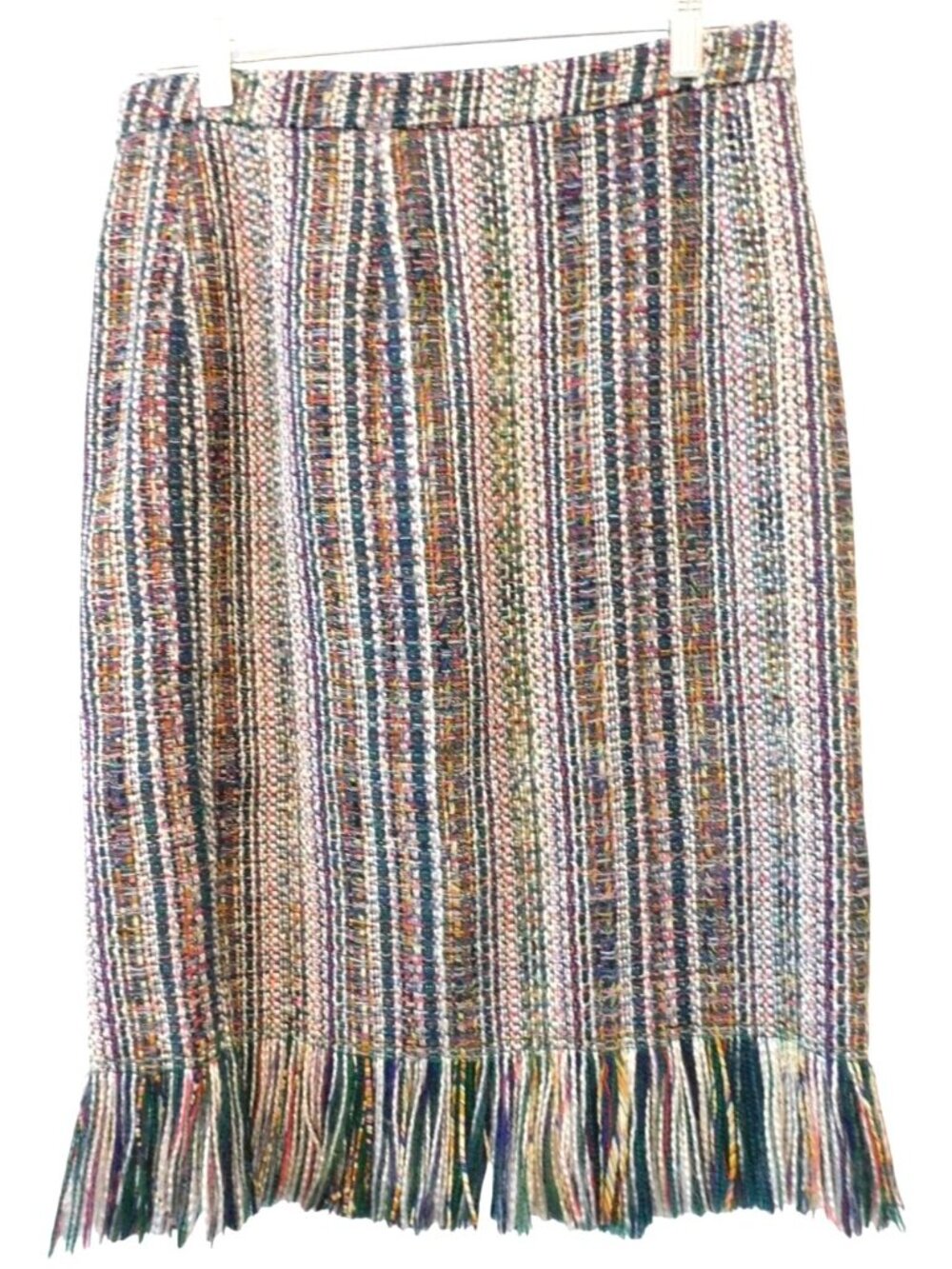 Maeve Anthropologie Skirt Sz 6 Multicolor Tweed Fringe Hem Boho Textured Pencil